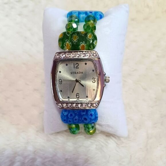 Strada Accessories - STRADA Watch Multi Color Murano Glass, Green Magic Color Glass Austrian Crystal